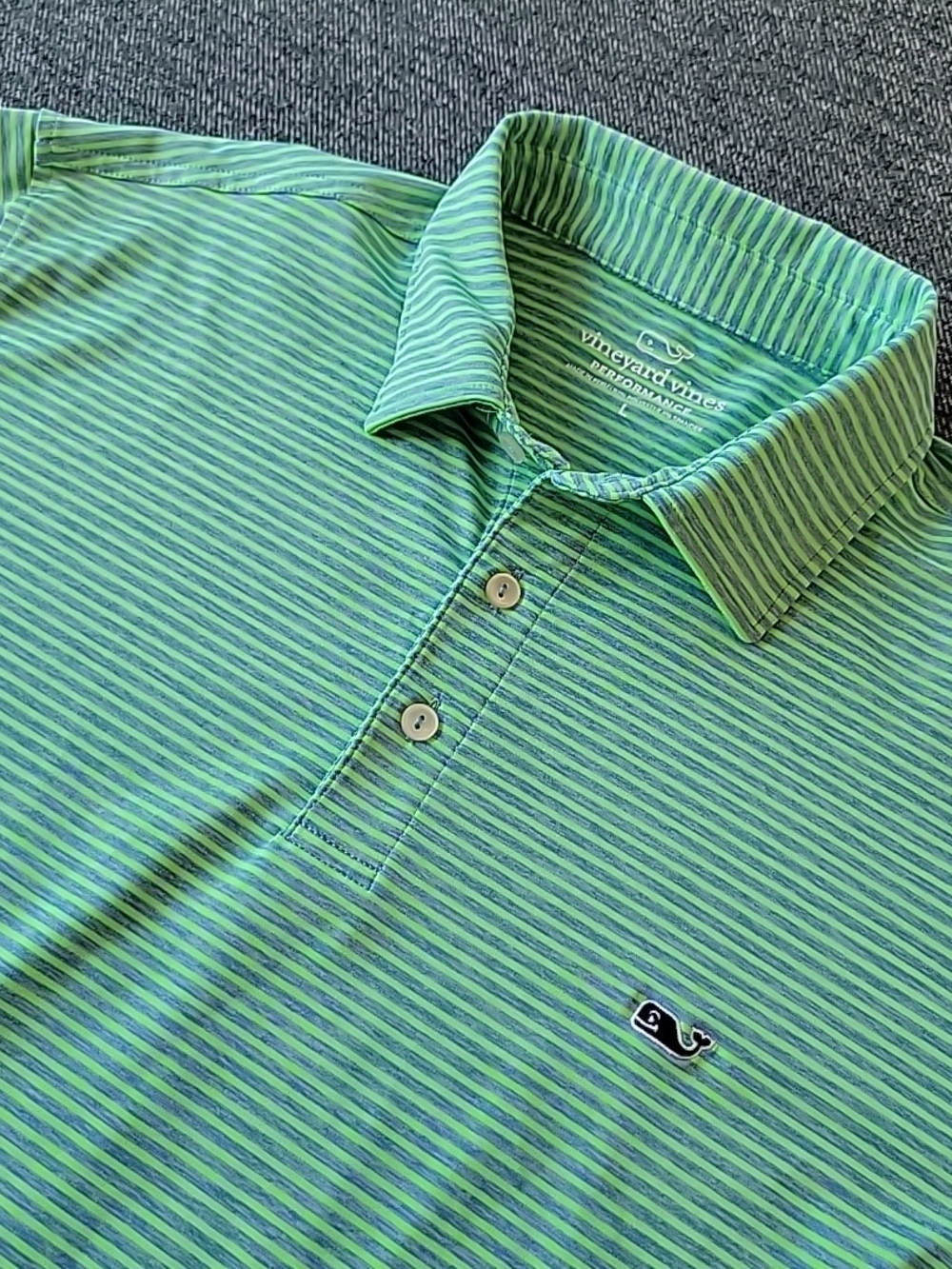 Vineyard Vines Performance Polo Shirt Men's Large Green Blue Stripe Golf Stretch